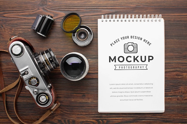 Photographer workshop with mock-up notebook