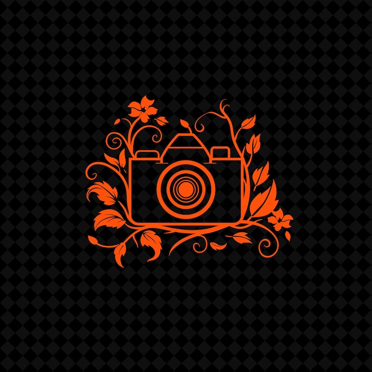 PSD фотография логотип камеры ivy с декоративной линзой и креативными векторными дизайнами растений capturi