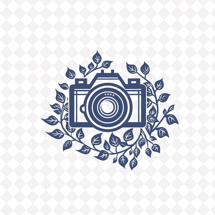 PSD photography ivy camera logo with decorative lens and capturi creative plant vector designs