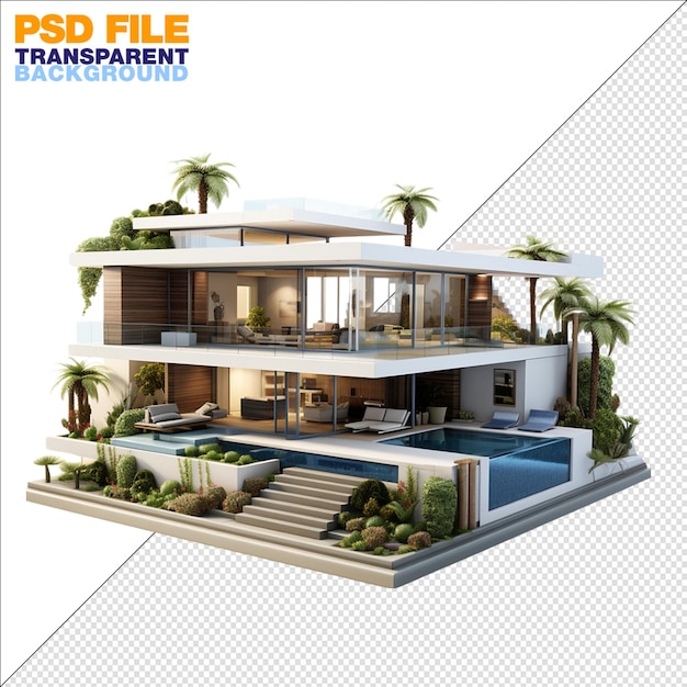 PSD photography of a modern house isolated on transparent background