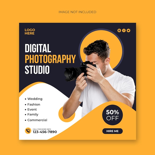 Photography service social media post and promotion web banner template