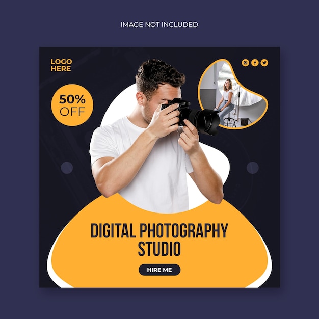 Photography service social media post and promotion web banner template