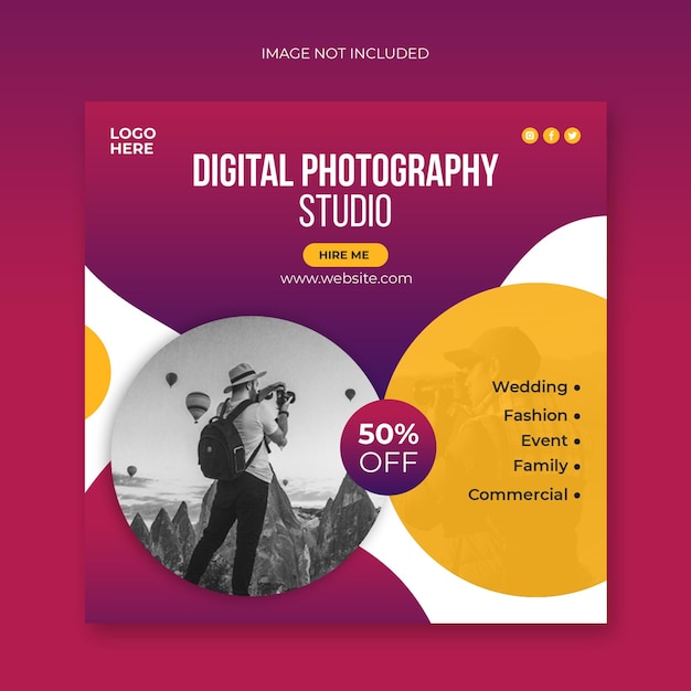 Photography service social media post and promotion web banner template