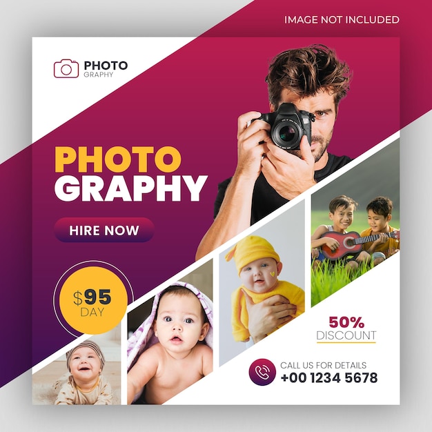 Photography services social media post template and web banner