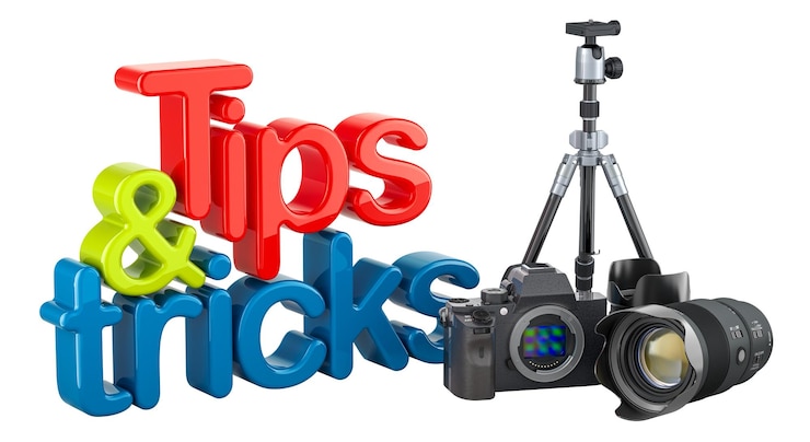 PSD photography tips and tricks colored inscription 3d rendering isolated on transparent background