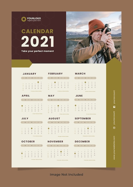 PSD photography wall calendar design template