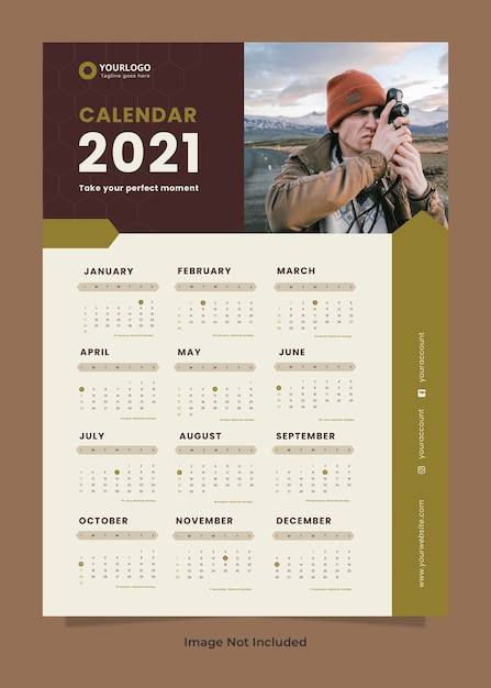 PSD modello di disegno del calendario da parete di fotografia