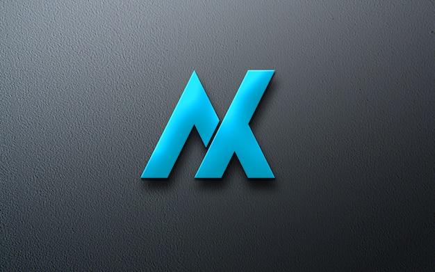 PSD photorealistic blue metalic logo mockup