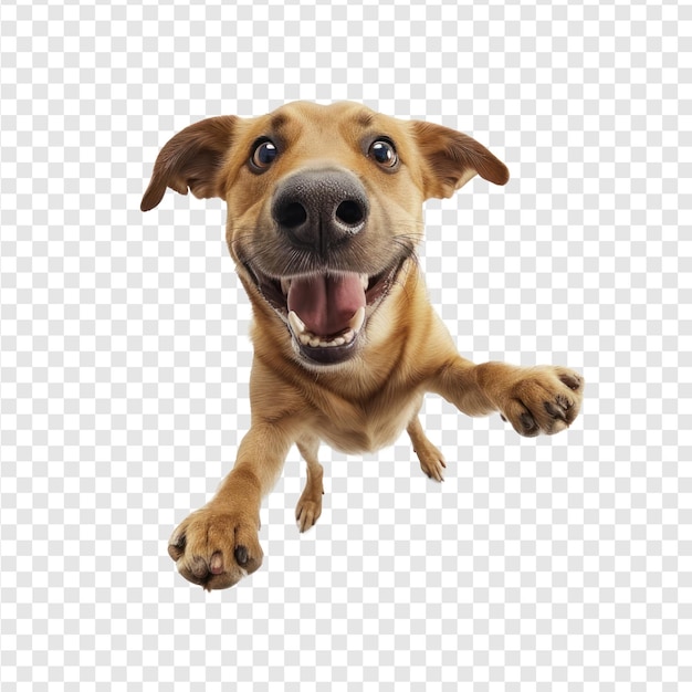 Фотореалистичная полнометражная собака улыбается для селфи стоя на прозрачном фоне psd