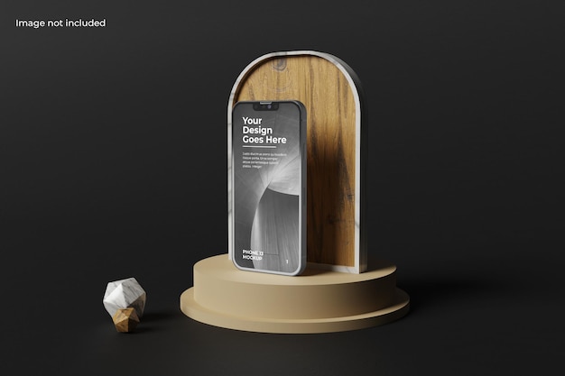 PSD photorealistic smartphone mockup with podium for showcasing your ui design to client