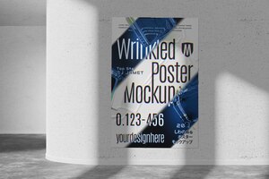 Photorealistic wrinkled poster mockup