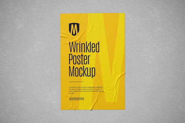 PSD photorealistic wrinkled poster mockup