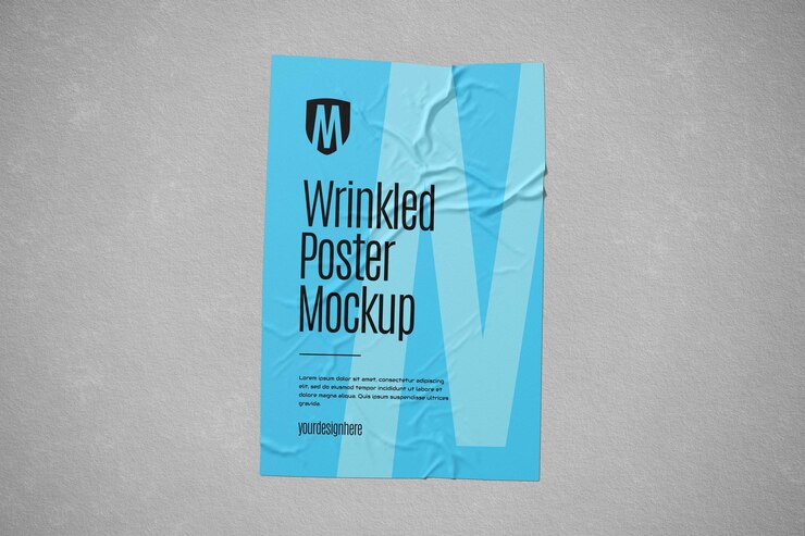 PSD photorealistic wrinkled poster mockup