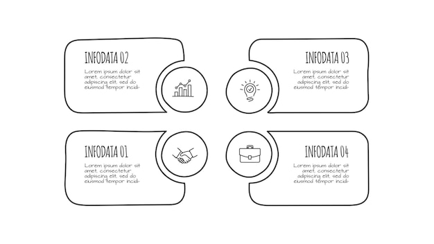 PSD 4단계의 손으로 그린 아이콘을 가진 포토 ⁇  두들 추상 인포그래픽 템플릿