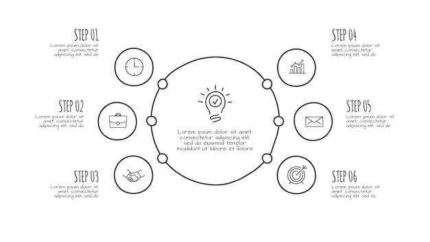 PSD photoshop doodle flowchart infografika elementy koła z 6 opcjami ręcznie narysowane ikony