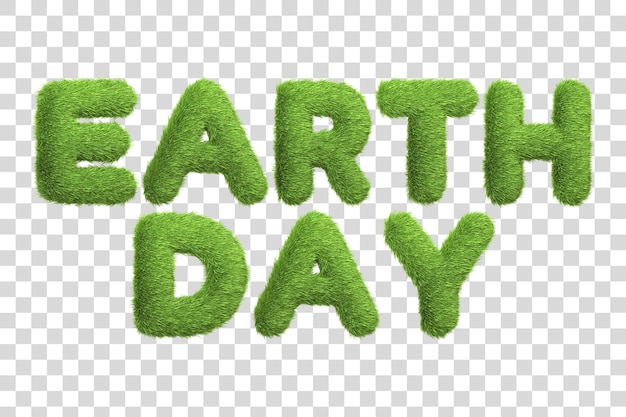 PSD frase earth day scritta in una vibrante consistenza di erba verde isolata su uno sfondo bianco 3d render