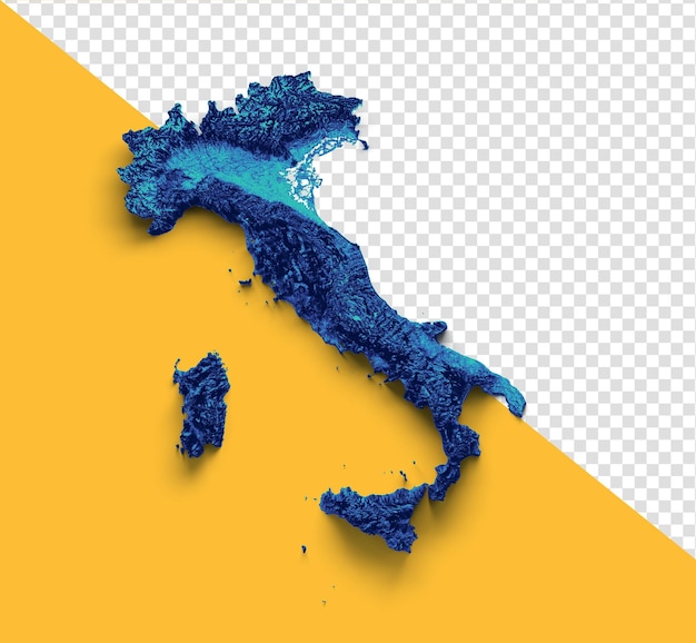 PSD mappa fisica dell'italia e della regione italiana visualizzazione dettagliata illustrazione 3d