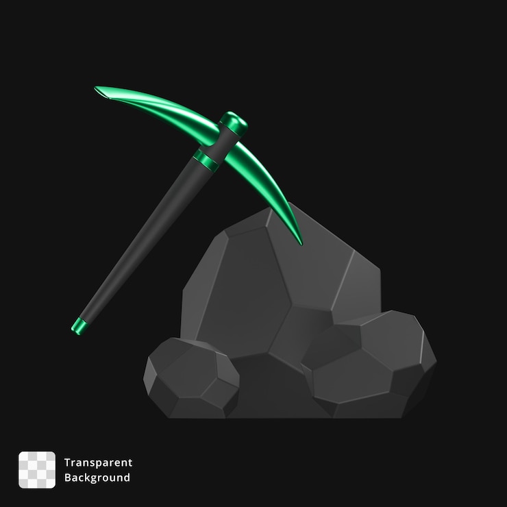 PSD pickaxe and rock 3d render