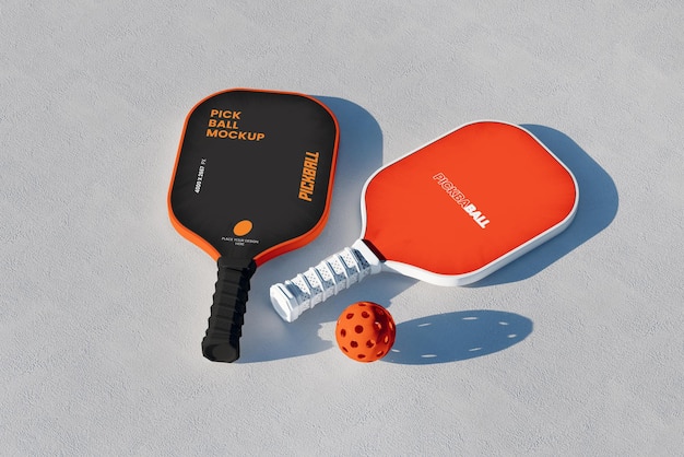Pickleball Rackets and Ball Mockup on a White Surface