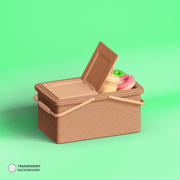 PSD picknick voedselmand pictogram geïsoleerd 3d render illustratie