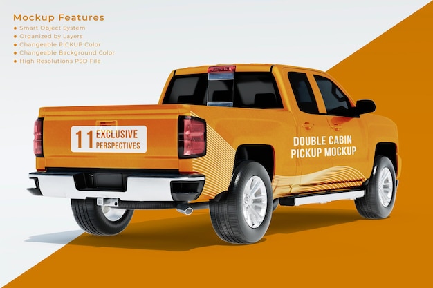 PSD pickup truck mockup right back perspective view