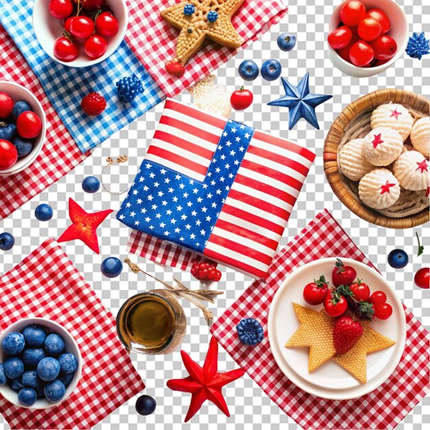 A picnic blanket spread out with red white