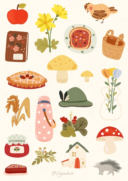 Premium PSD | Picnic pattern illustration set