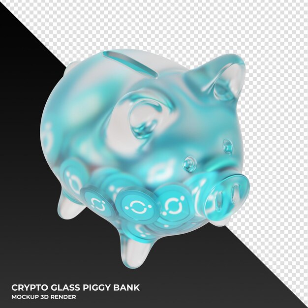 Pictogram icx glazen spaarvarken met cryptomunten 3d illustratie