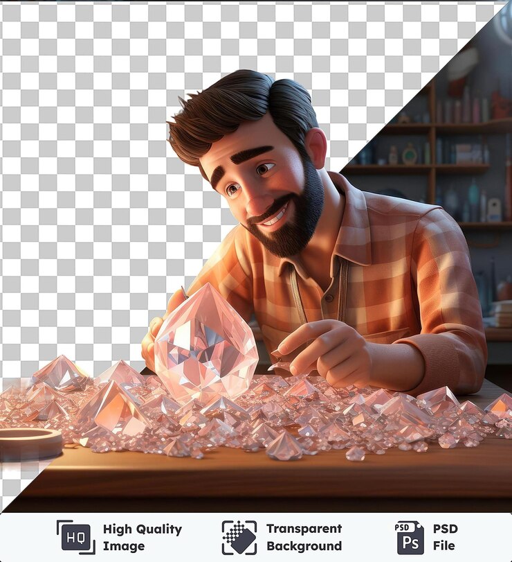 PSD picture of 3d jeweler examining a gemstone