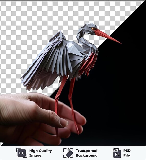 PSD picture of 3d origami artist folding a crane