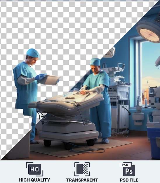 PSD picture of 3d surgeon cartoon performing a delicate medical procedure