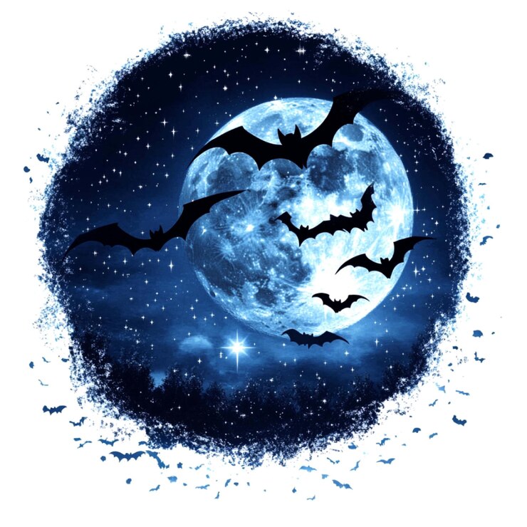 PSD a picture of bats flying in the night sky