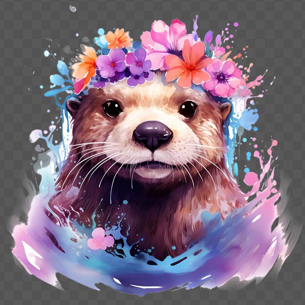 PSD a picture of a beaver with a flower on its head