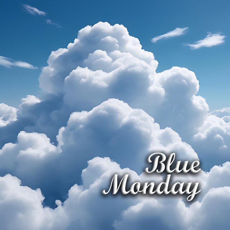 PSD a picture of a blue moon and clouds with the words blue friday on it