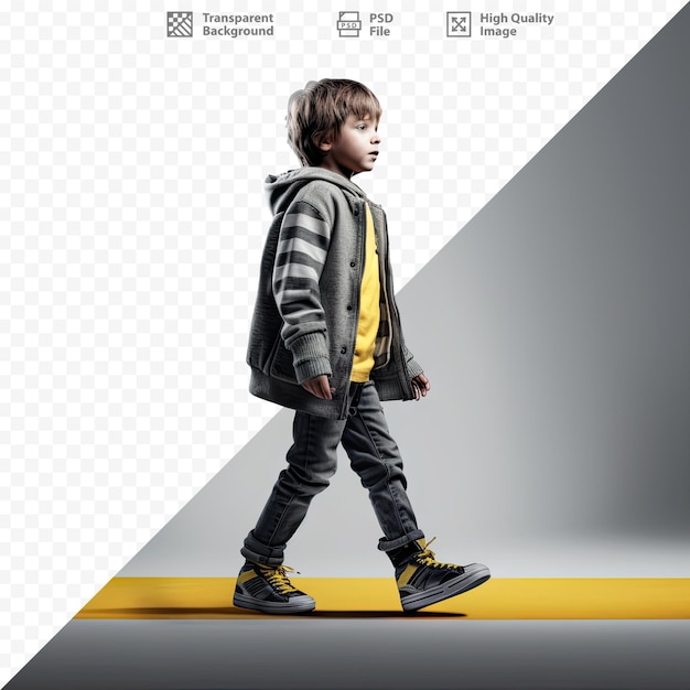 PSD a picture of a boy walking on a yellow platform