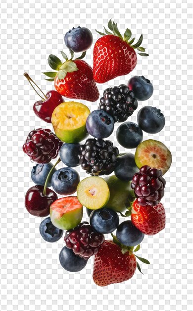 A picture of a bunch of berries and blueberries