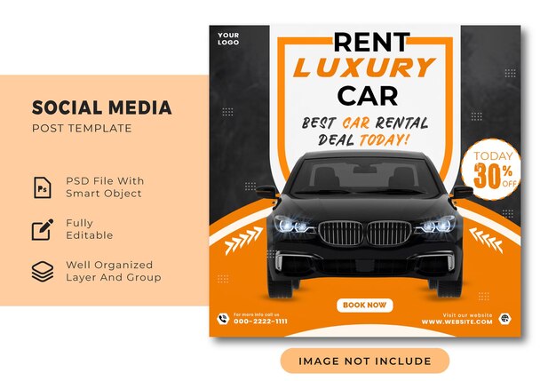 A picture of a car that says rent luxury car.