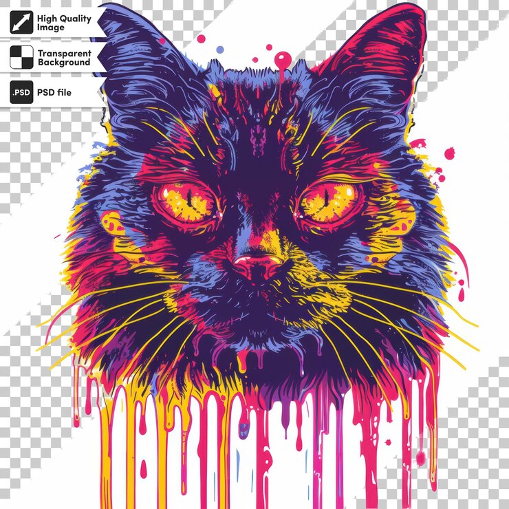 PSD 紫とオレンジ色の目を持つ猫の写真