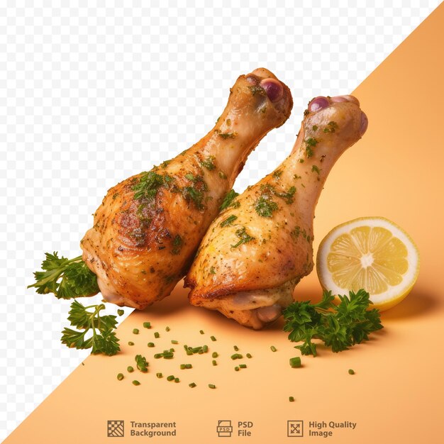 PSD l'immagine di un pollo e un limone su uno sfondo con l'immagine di uno spicchio di limone.