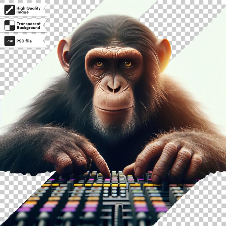PSD a picture of a chimpanzee on a computer keyboard