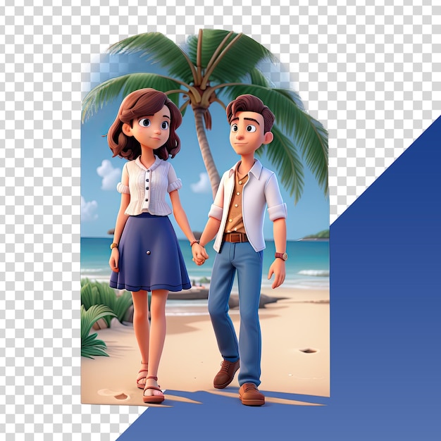 A picture of a couple on a beach with palm trees in the background