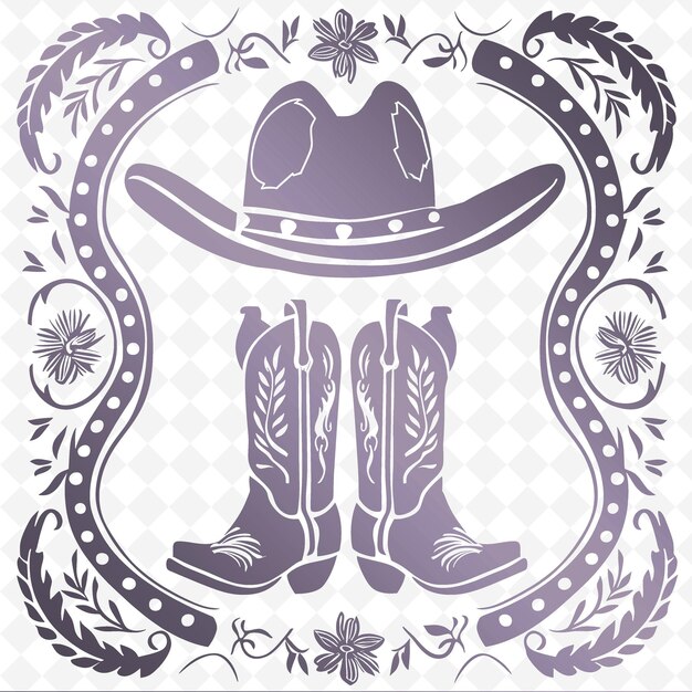 A picture of a cowboy hat and boots with a floral pattern