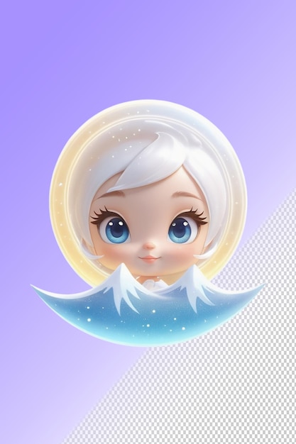 PSD a picture of a doll with a blue eyes and a white hairline face