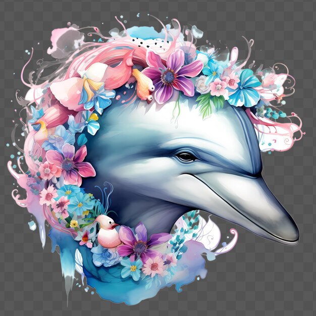 PSD a picture of a dolphin with flowers and a head of a dolphin