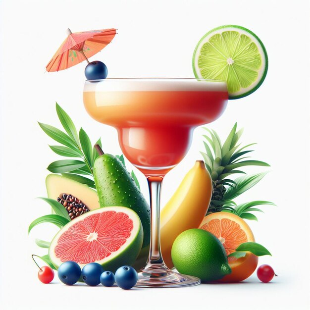 PSD a picture of a drink with fruits and vegetables on it