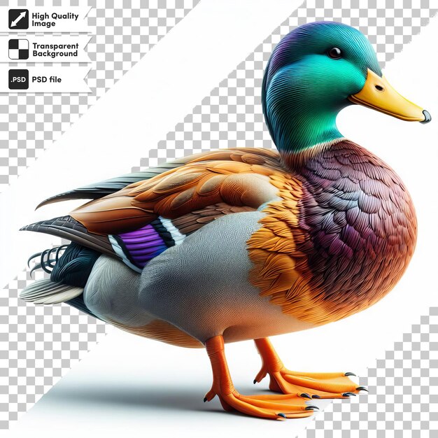 PSD a picture of a duck with a purple collar and purple eyes