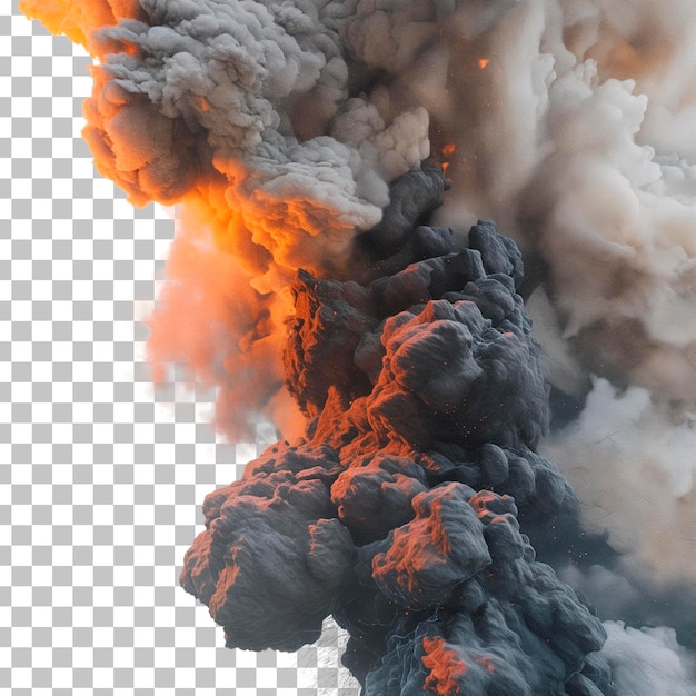 A picture of a fire with a picture of a cloud of smoke