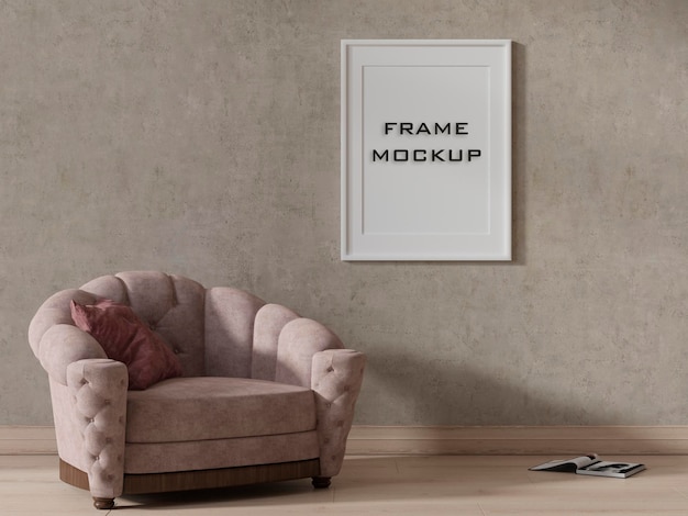 Mockup di cornice per foto appeso nell'arredamento della casa del soggiorno moderno psd premium