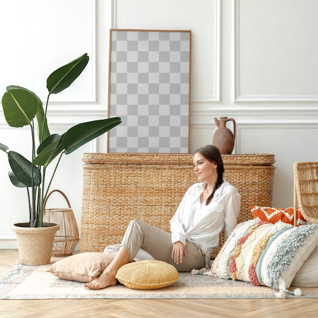 picture frame mockup png with bohemian home decor
