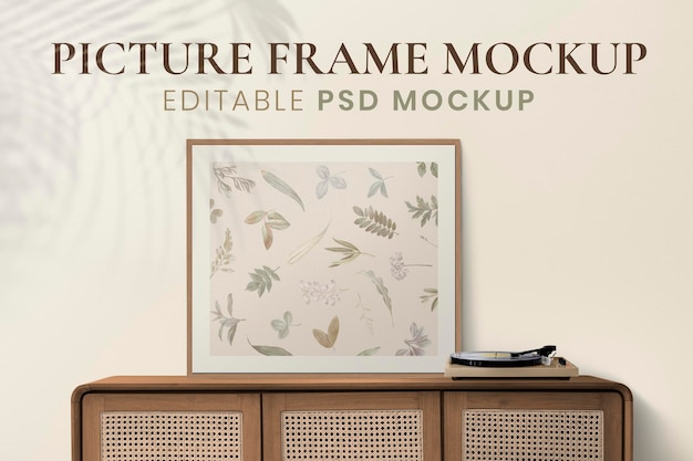 Picture frame mockup psd hanging in a modern luxury living room